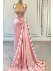 Pink Sparkly Sequins Hater Mermaid Prom Dress, PD3735