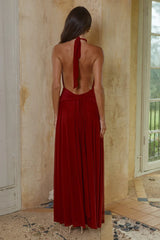 VANESSA HIGH NECK MAXI DRESS - CHERRY