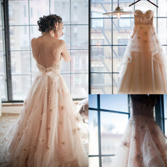 Romantic Floral Sweetheart Appliqued A-line Tulle Wedding Dress, AB0302