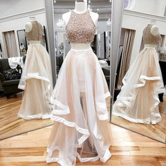Two Pieces Beaded Unique Light Pink Charming Vintage Formal Evening Prom Dresses. AB0305