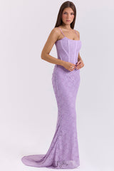 orchid lace corset maxi dress
