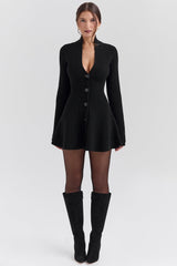 black wool knitted cardigan dress