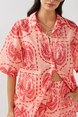 Cora Button-Up Shirt Print Red Salmon