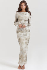 pale sage print maxi dress
