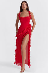 cherry ruffle maxi dress
