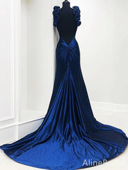 Elegant Royal Blue Deep V-neck A-line Long Prom Dress, Evening Dress, PD37721