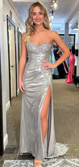 Sparkly Silver Sequins Strapless  Prom Dress with Side Slit& Train, Evening Dress, PD37735
