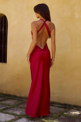 CHARA LOW CROSS BACK MAXI DRESS - CHERRY