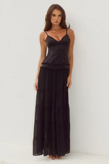 ROSETTA BACKLESS TIERED MAXI DRESS - BLACK