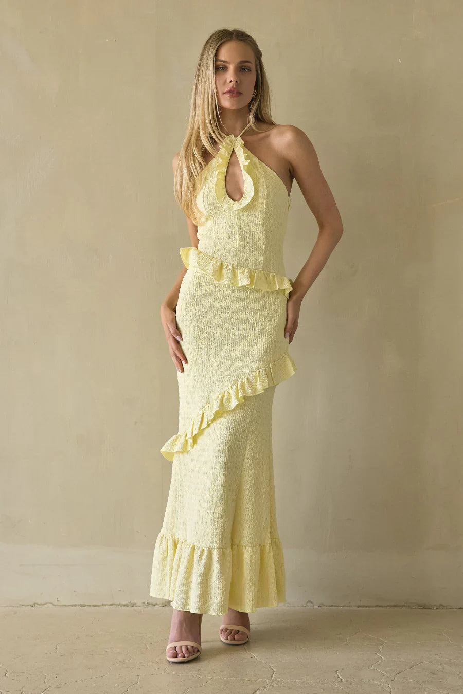 Vanita Ruffled Halter Maxi Dress