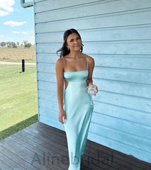 Sexy Mint Green Spaghetti Strap Backless Prom Dress-Fitted Mermaid Evening Gowns, PD3741