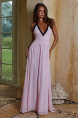 CAROLINA HALTER RUCHED MAXI DRESS - MUSK
