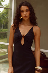 UNITY LOW PLUNGE MAXI DRESS - BLACK