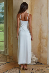 EMILY LACE TRIM CAMISOLE MIDI DRESS - WHITE/MUSK POLKA