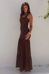 TILLIE SHEER BOTTOM MAXI DRESS - CHOC/LEMON POLKA