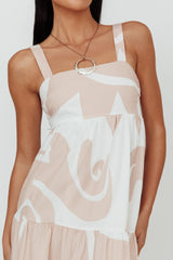 Indianna Square Neckline Maxi Dress Printed Sand/White