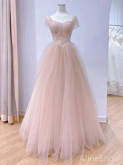 Elegant Light Pink Sweetheart Beading A-line Long Layered Tulle Prom Dress,PD38046