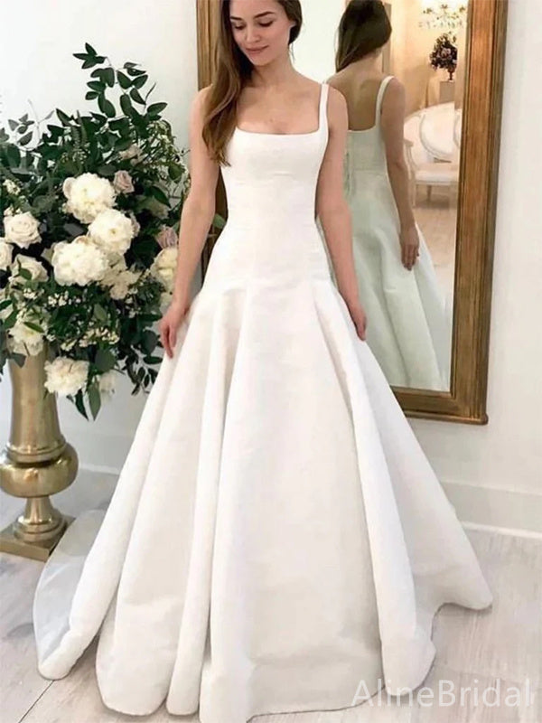 Timeless Ivory Square Neck Satin A-line Wedding Dress, PD38048