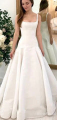 Timeless Ivory Square Neck Satin A-line Wedding Dress, PD38048