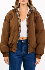 All I Wanted Brown Plaid Puffer Jacket
