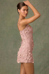 Embellished Corset Mini Dress in Dusty Rose