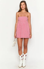Berrie Red Gingham Strapless Mini Dress