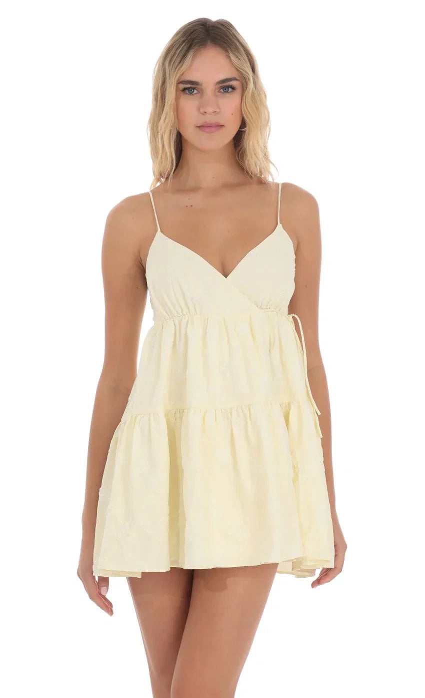 Floral Babydoll Wrap Dress in Yellow