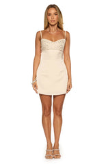 Fran Cream Sequin Contrast Party Mini Dress