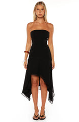Jannah Black Strapless Hanky Hem Midi Dress