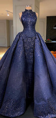 Royal Blue Sparkly Bead Ball Gown Gorgeous Prom Dresses  ,PD00142