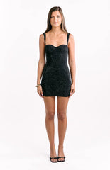 Tegan Black Rhinestone Party Mini Dress
