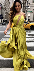 Unique One Shoulder Backelss Yellow Prom Dresses, Evening Dress, PD00197