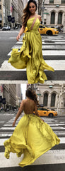 Unique One Shoulder Backelss Yellow Prom Dresses, Evening Dress, PD00197
