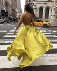Unique One Shoulder Backelss Yellow Prom Dresses, Evening Dress, PD00197