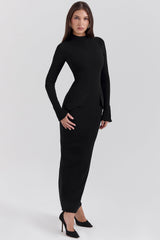 black turtleneck maxi dress