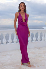 ELENA LOW PLUNGE MAXI DRESS - PLUM