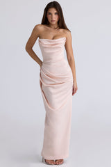 champagne satin strapless gown