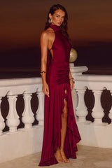 ZELMA HIGH NECK MAXI DRESS - WINE