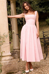 strawberry shortcake gingham midi sundress