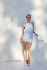 Sapphire High Neck Beaded Mini Dress
