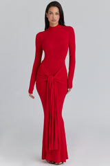 scarlet red hip drape maxi dress