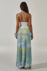 KEAGAN CUTOUT KNIT MAXI DRESS - WHITE/LANA GREEN