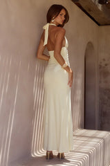 ARINA HALTER V-NECK MAXI DRESS - LEMON