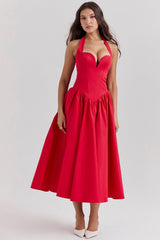 scarlet halter midi dress