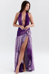orchid backless halter maxi dress