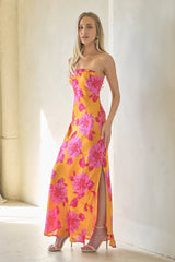 Santana Floral Satin Maxi Dress