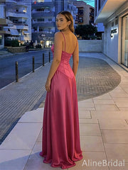 Elegant Hot Pink Spaghetti Strap Long Prom Dress, Evening Dress, PD382161